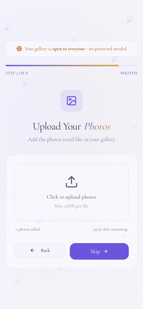 Upload photos screen